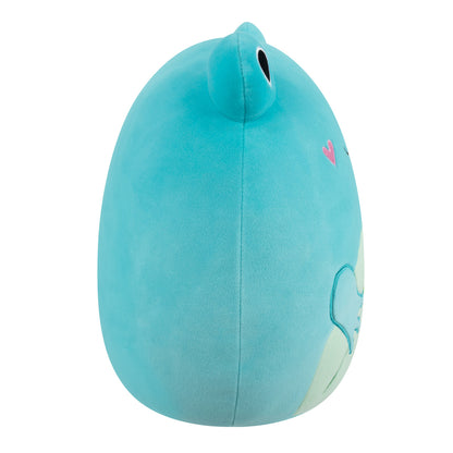 12-Inch Ludwig the Teal Frog Holding Rose