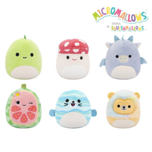 Micromallows 6-Pack – Danny Dinosaur, Dane Dragon, Malcolm Mushroom, Lena Guava Fruit, Leonard Lion, Noah Seal